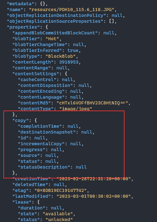 Metadata not showing in Blob List
